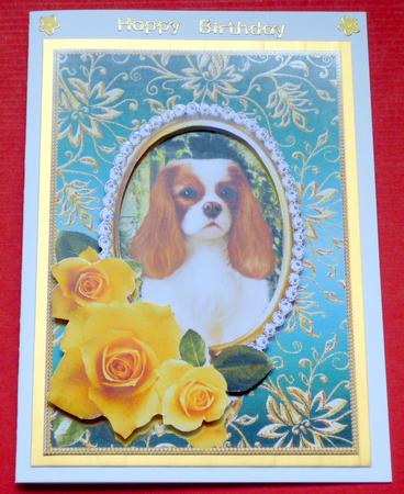 Yellow Roses - King Charles Spaniel - Jade Card Front by VALERIE BOYLE