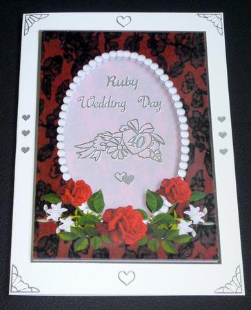 Red and Black Lace with Pearls and Red Roses Card Front by VALERIE BOYLE