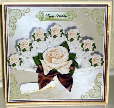 Capaccino and Cream Roses and Fan Topper by VALERIE BOYLE