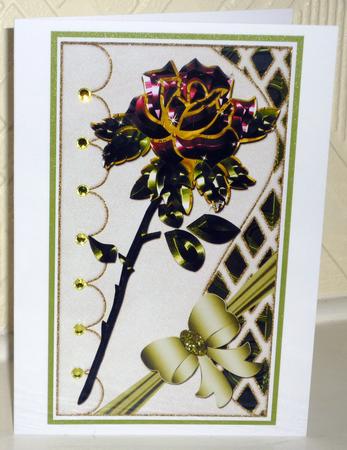 Metallic Rose on Wavy Layer & Trellis Background 3 by VALERIE BOYLE