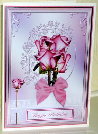 Roses on a Shimmering Lace Card Front by VALERIE BOYLE