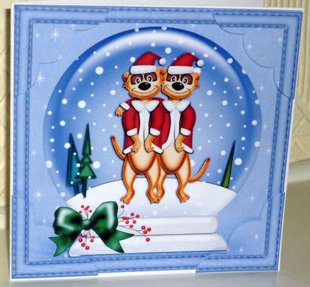 8 x 8 Xmas Meerkats Snowglobe Scalloped Corner by VALERIE BOYLE