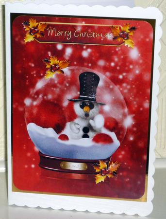 Fluffy Snowman Christmas Greeting Card by VALERIE BOYLE