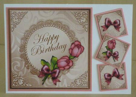 Roses and Metallic Lace 8 x 8 Quick Card Topper by VALERIE BOYLE