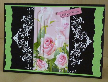 Gatefold Black with Pink Roses Pyramid Happy Birthday Congr by VALERIE BOYLE