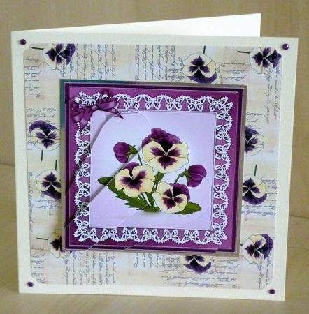 Pansy on Butterfly Lace Quick Card Fan Pyramage Topper by VALERIE BOYLE
