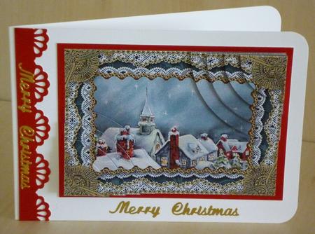 Christmas Rooftops Gold Lace 7x5inch Duo Corner Stacker by VALERIE BOYLE