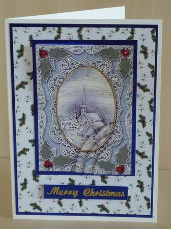 Blue Church Lace 7x5inch Duo Corner Stack Card Front by VALERIE BOYLE