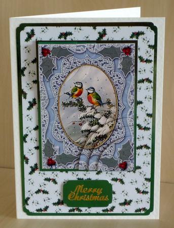 Christmas Bluetits Lace 7x5inch Duo Corner Stack Card Front by VALERIE BOYLE