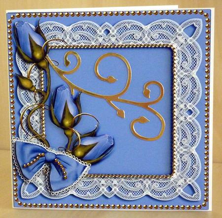 Vintage Pale Blue Rosebud Lace Square Card Front and Frame by VALERIE BOYLE