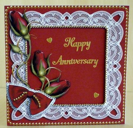 Blood Red Rosebud Lace Square Card Front and Frame by VALERIE BOYLE