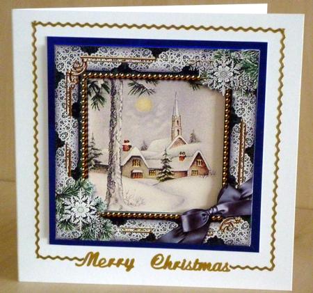 Winter Pub Snow Ornate Square Card Front and Frame by VALERIE BOYLE