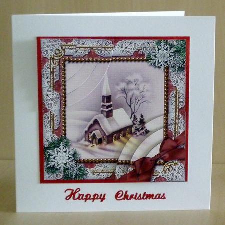 Church Lights Snow 6 Inch Duo Corner Stack Card Front by VALERIE BOYLE