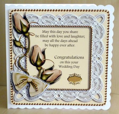 Vintage Cream Rosebud Lace Square Card Front and Frame by VALERIE BOYLE