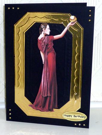 Art Deco Lady Pandore Red Decoupage Sheet by VALERIE BOYLE