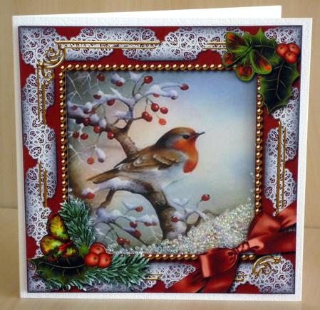 Robin 1 Holly Ornate Square Card Front and Frame by VALERIE BOYLE