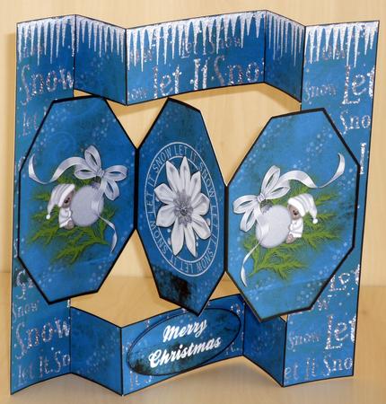 Christmas Bear Baubles and Poinsettia Octagon Folded Pop Up Card by VALERIE BOYLE