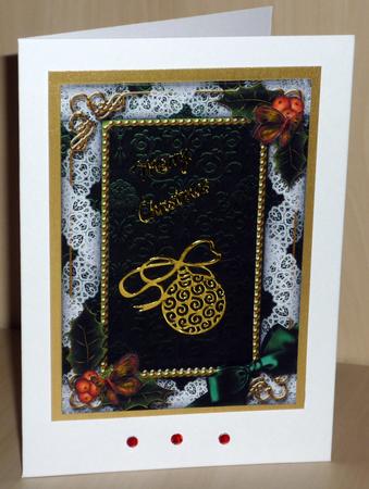 Red Poinsettia Holly Ornate 7x5in Plain Card Front and Frame by VALERIE BOYLE