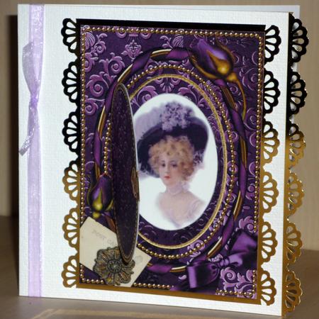 Deep Purple Damask Plain A5 Locket Card Front by VALERIE BOYLE