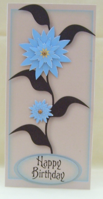 Oriental Blue Flowers Dl Cut and Fold by Valerie Cuthbertson