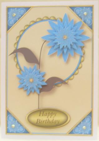 Oriental Blue Flowers Card Front by Valerie Cuthbertson
