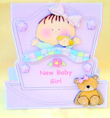 Baby Girl Cradle Shaped Card by Valerie Cuthbertson