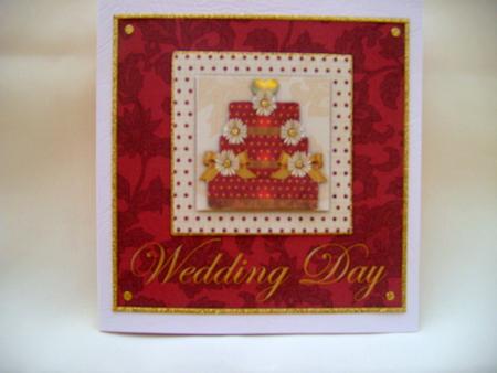 Red & Gold Wedding Cake - Wedding Day - Pyramid Card by Valerie Cuthbertson