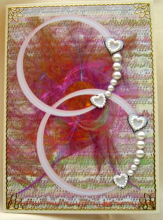 Feather Hearts and Pearls Circle Frame Card Front by Valerie Cuthbertson