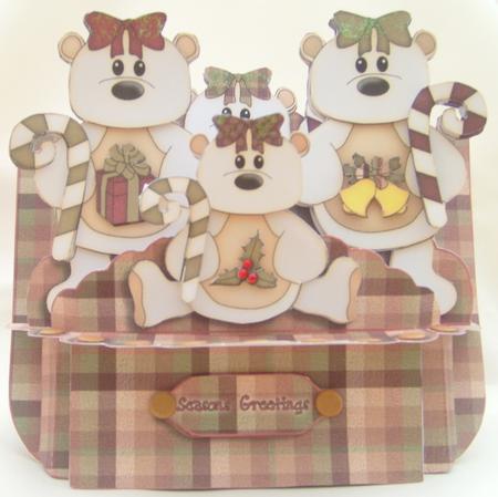 Christmas Holiday Bears 3D Shelf Card with Card Box by Valerie Cuthbertson