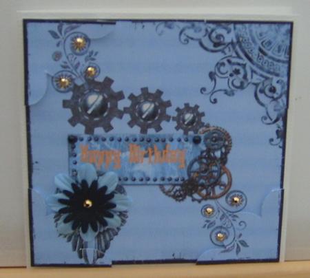 Blue Steampunk Happy Birthday with Shell Corners by Valerie Cuthbertson