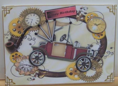 Steampunk Vintage Car in Clock Frame with Pipe A4 by Valerie Cuthbertson
