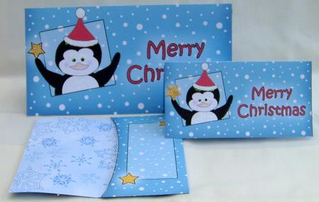 Xmas Penguin Money or Gift Wallet and Card by Valerie Cuthbertson