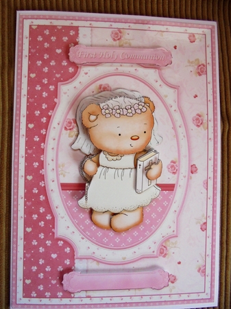 First Holy Communion Girl Bear Card Topper & Decoupage by Valerie ODonnell