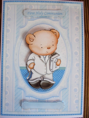 First Holy Communion Boy Bear Card Topper & Decoupage by Valerie ODonnell