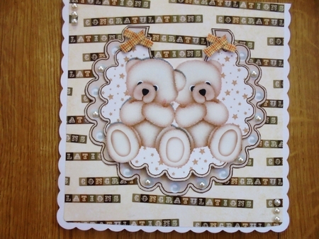 Gorgeous Little Beige Bears (twins) on Star Bib by Valerie ODonnell