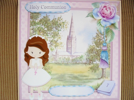 First Holy Communion Girl (brown) Card Topper & Decoupage by Valerie ODonnell