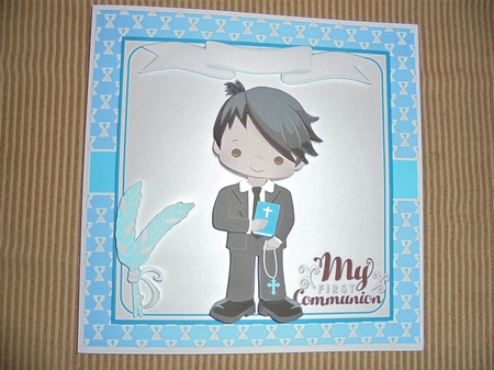 First Holy Communion Boy 8 x 8 Card  by Valerie ODonnell