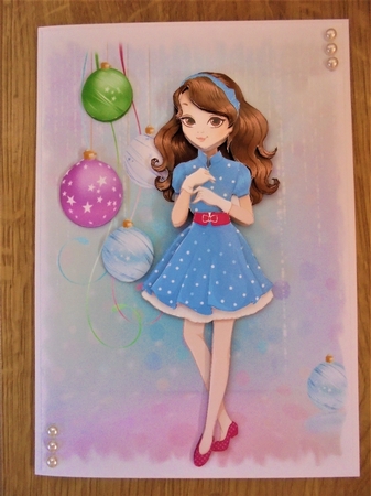Christmas Girls! Disco Baubles Card Front and Decoupage by Valerie ODonnell
