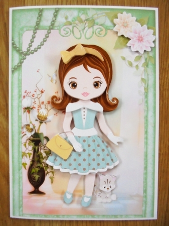 Retro Fashionista! And her Cat A5 Card Front & Decoupage by Valerie ODonnell