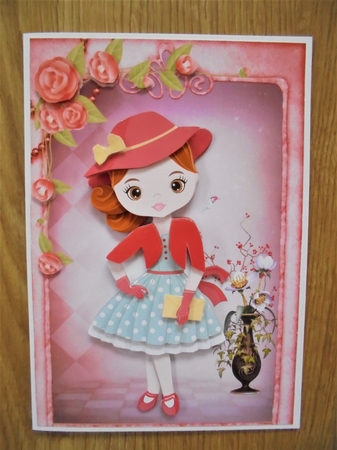 Retro Fashionista! Lady in Red A5 Card Front & Decoupage by Valerie ODonnell