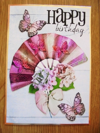 pretty pink rainbow fan with flowers and butterflies A5 by Valerie ODonnell