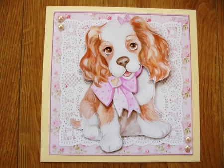 Cute Puppy On Vintage Lace (Pink)  by Valerie ODonnell