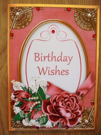 Red Rose Birthday Wishes 7x5in Oval Decoupage Topper by Valerie ODonnell