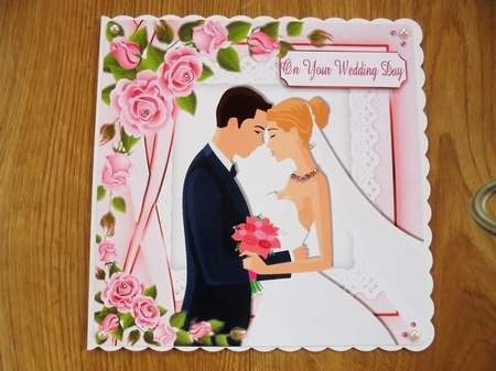 to the happy wedding couple with pink roses 8x8 by Valerie ODonnell