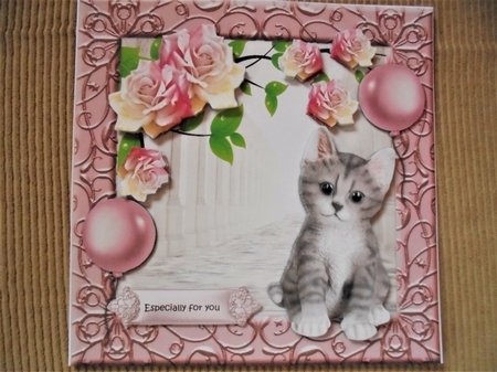 Cute Kitten & Pink Roses by Valerie ODonnell