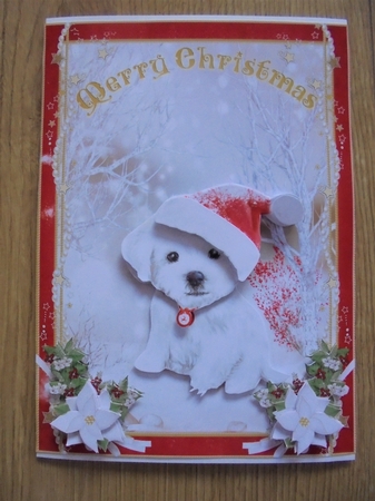 Sweet Little White Christmas Puppy in the Snow  A5 Card Front & Decoupage by Valerie ODonnell