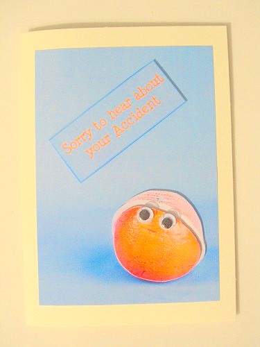 Humorous Orange Get Well Soon / Accident Card by Valerie Potts