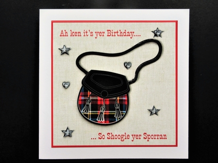Male Scottish Sporran in Royal Stewart tartan topper for 6x6 card by Valerie Spowart