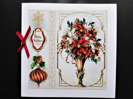 Poinsettia Christmas Vase Card Front With Decoupage by Valerie Spowart