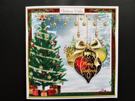 Christmas Baubles Decoupage 8x8ins Topper 2 by Valerie Spowart
